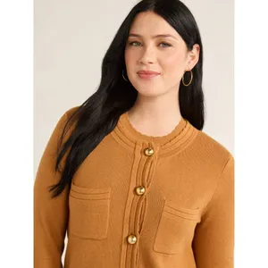 Free Assembly Womens Cardigan Sweater Size XS Brown Sesame Long Sleeve Pocket thumbnail 5