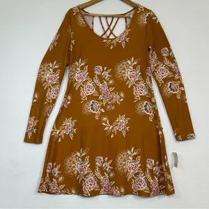 Mudd  fall Orange Floral Long Sleeve Dress thumbnail 2