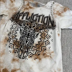 Affliction Tye Dye Slices Tee cow skull braided thumbnail 2