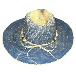 Blue and Tan Women's paper straw Cowgirl Hat thumbnail 4