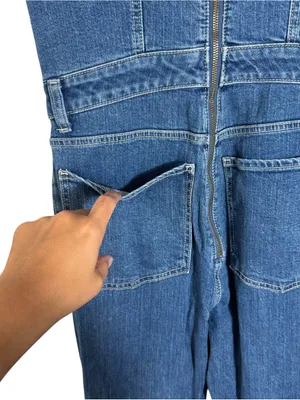 7 For All Mankind Beauty Denim Mega Flare Jumpsuit in Diana Blue Size M thumbnail 9