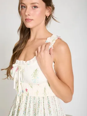 Floral Colorblock Ruffle Tiered Midi Dress Ivory Multi Medium NWT thumbnail 5
