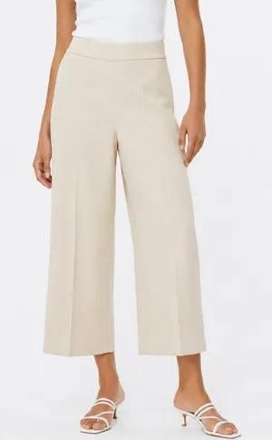 Zara Pleated Pull On Wide Leg Cropped Culottes Pants in Khaki Tan Size M thumbnail 1