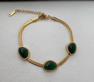 Adjustable Snake Chain Green Crystal Bracelet for Women thumbnail 4