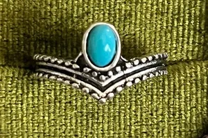 Bohemian/Chic Blue Turquoise Stainless Steel Chevron Design Ring Size 6 thumbnail 1