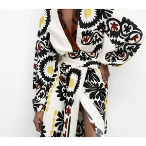 Zara White Floral Print Boho Blogger Favorite Resortwear Wrap Maxi Dress XS thumbnail 3