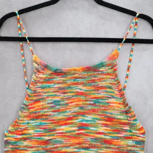Orange Knit Multicolor Open Back Crop Tie Boho Stretch Y2K‎ VTG Top M Medium thumbnail 3