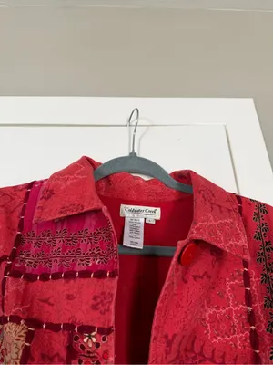 Coldwater Creek Patchwork Coral Summer Lightweight Jacket Boho Bohemian thumbnail 5