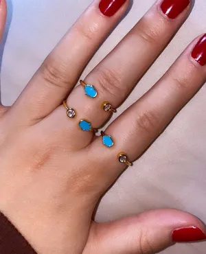 Handmade New Gold Plated Turquoise Hamsa Adjustable Open Ring thumbnail 4