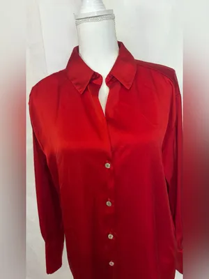 Zara Red Satin Button-Down Blouse thumbnail 6