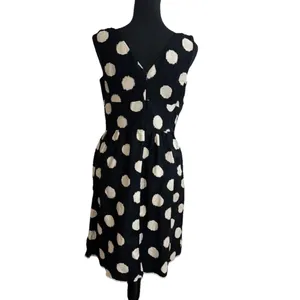 Ann Taylor Loft Black‎ Ivory Polka dot dress Sz 8 Cocktail Sleeveless Officecore thumbnail 2