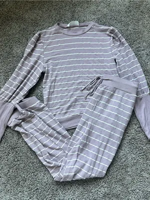 painted threads Lavender Striped Jumpsuit Romper Set thumbnail 1