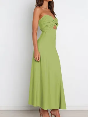 Twist Front Strapless Sweetheart Neckline Midi Dresses for Women Smocked dress thumbnail 2