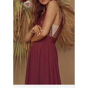 Lulus Burgundy Lace Bodice Maxi Dress Bridesmaid Formal‎ Event Size S thumbnail 2