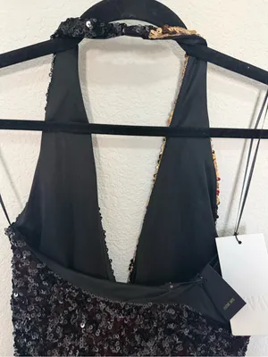 ZARA Gold and Black Sequin Halter Top Size Small Glam Festival Metallic thumbnail 9