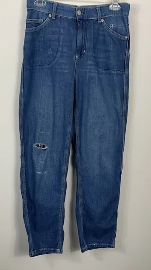 Free People Chloe Baby Barrel Jeans Womens Size Small Distressed Ripped Blue thumbnail 1
