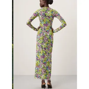 AFRM Abstract Mesh Maxi Dress XS Bodycon Slinky Long Sleeve Didi Designer $90 thumbnail 3