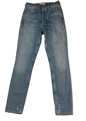 Agolde Nico High Rise Slim Jeans Button Fly Light Distressing Med Wash Size 25 thumbnail 1