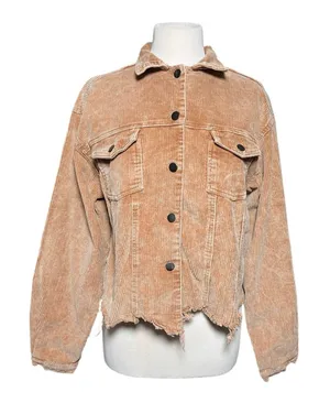 POL Women’s Colorblocked Raw Hem Distressed Button Up Jacket thumbnail 1