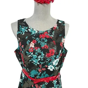 ELLE Aqua Floral Print Pleated Fit & Flare Dress Size M thumbnail 6