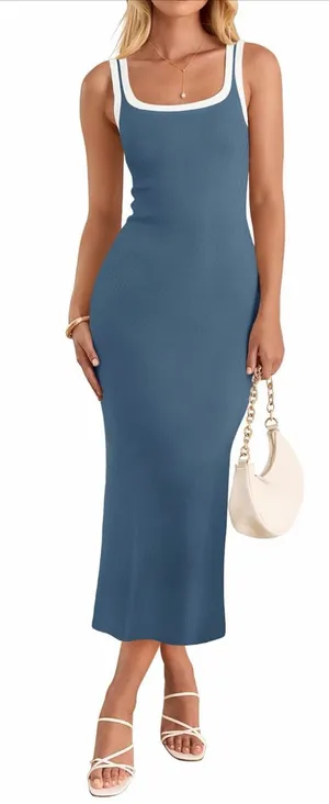 Sleeveless Bodycon Midi Dress Blue Size M thumbnail 1