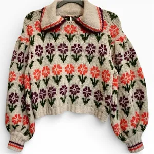 NWT Free People Alpaca Soft Frills Floral Softspun Sweater Prairie‎ Coquette NEW thumbnail 4