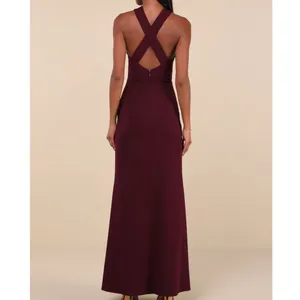 NEW Lulus Keep You Enchanted Dark Purple Cutout Halter Mermaid Maxi Dress thumbnail 4