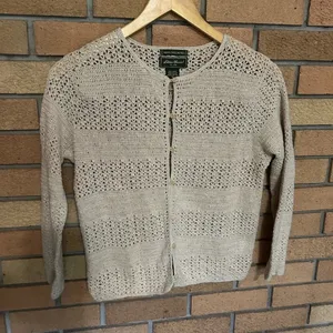 Eddie Bauer Hand Crocheted Linen Cotton Open Knit Button Down Sweater Medium VTG thumbnail 4