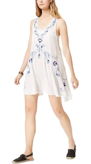 Free People Medium Slip Dress Adelaide Festival White Blue Floral Boho Mini 195‎ thumbnail 1