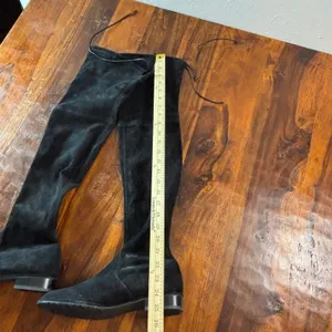 Stuart Weitzman Lowland Black Suede Over the Knee Boots‎ Womens 9 M Low Heel Tie thumbnail 4