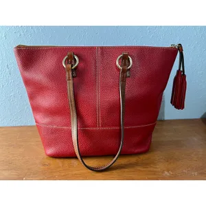 VTG Dooney & Bourke Red Pebble Leather Shoulder Tote Bag Y2K Leather Tassel thumbnail 2