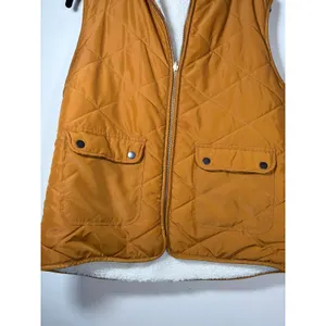 BKE Quilted Puffer Vest Mustard Yellow Sherpa Lined Gorpcore Outdoor Cozy Small thumbnail 4
