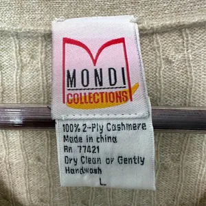 Vtg Mondi Women Cardigan Beige L 100% 2-Ply‎ Cashmere Cable Knit Quiet Luxury thumbnail 4