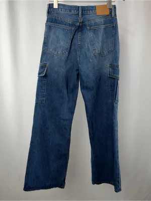 Denim Forum The Farrah Hi Rise Cargo Wide Leg Jeans in Blue‎ Size 27 thumbnail 5