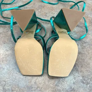 EGO Salma Teal Green Metallic Croc Pyramid Heel Tie Sandals Size 5 thumbnail 8