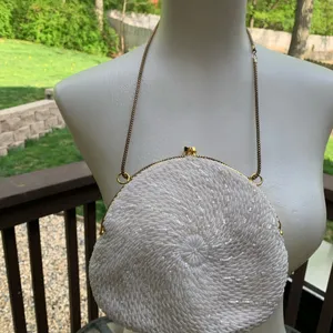 Vintage MAGID White Beaded Purse Art Deco Gold Chain Strap 6x7 Formal Wedding thumbnail 2