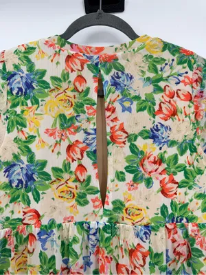 AFRM Floral Mesh Tiered Mini Dress‎ Small Long Sleeve Babydoll Multicolor thumbnail 7