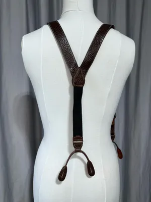 Men's Suspenders, Wide Y Style, Faux Leather with Leather Ears Western Classic thumbnail 1