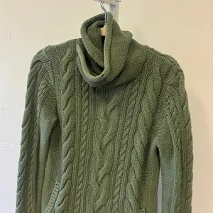 L.L. Bean Women's Light Green Cable Knit Cowl Neck Cotton Sweater 513958 Small thumbnail 4