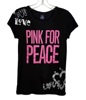 Vintage Y2K PINK For Peace VS Victorias Secret Black Fitted Neon Tee Small S XO thumbnail 1