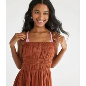 Aeropostale Cinnamon Smocked Cotton Mini Dress XL • Boho Summer Beachy Vacation thumbnail 4