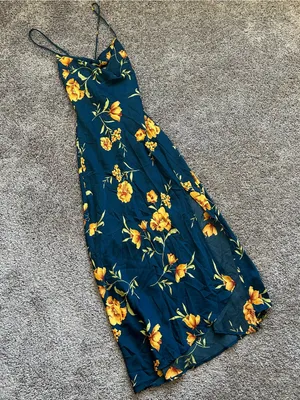 Astr Floral Midi Slip Dress in Teal and Yellow thumbnail 1