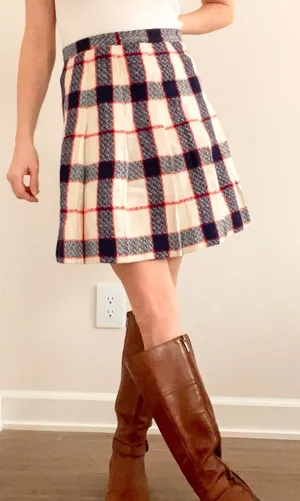 Vintage Plaid A-Line Skirt - Red, Blue, and White thumbnail 1