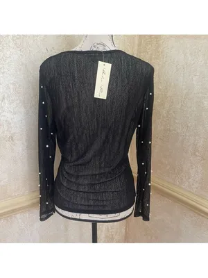 Amber Skies Pearl Embellished Sheer Mesh Top Black Cocktail Glam Whimsigoth XL thumbnail 6