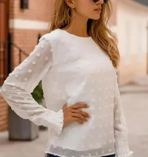 Satin sheer white with fabric pok a dots . thumbnail 4