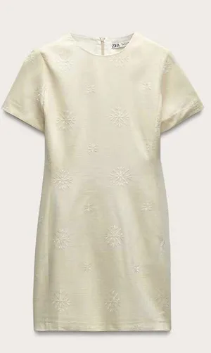 Zara NWT ZW COLLECTION ECRU linen blend EMBROIDERED MINI DRESS size M thumbnail 6