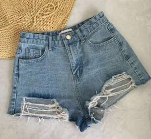 ASTONISHING denim destroyed Jean shorts size 27 Cheeky light blue beach boho thumbnail 1