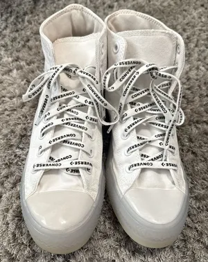 White Converse High Tops with Clear Sole Size 8/10 thumbnail 1