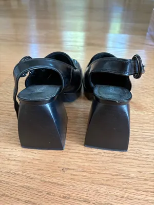 Jeffrey Campbell Black Leather Square-Toe Slingback heeled Loafers thumbnail 3