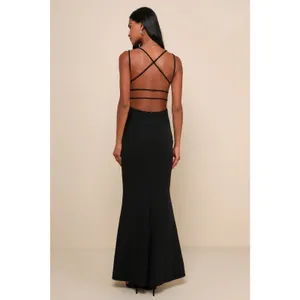 Lulus All this Allure Black Strappy Backless Mermaid Maxi Dress Bridesmaid Sze S thumbnail 2